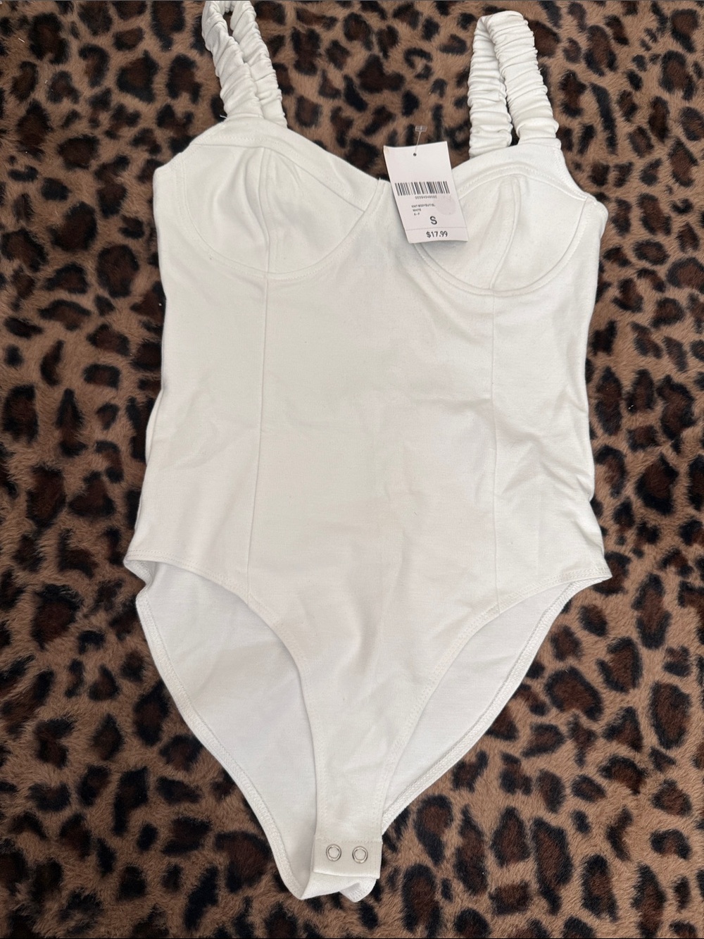 Forever 21 White Ruched Strap Knit Bodysuit